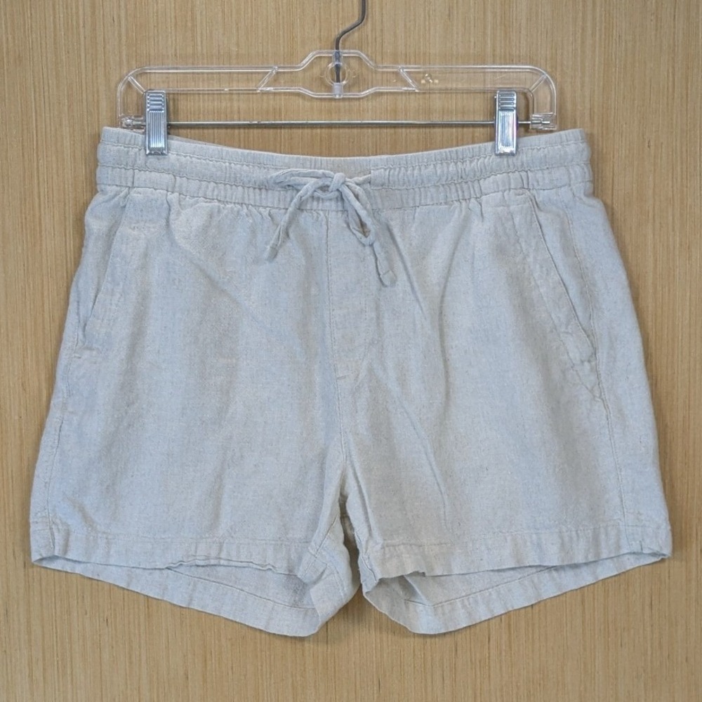 Old Navy Women Boho Beach Resort Neutral Oatmeal Beige Linen Blend Shorts Medium